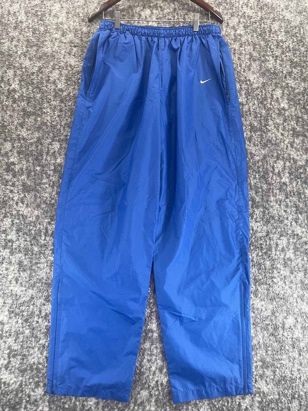 Vintage Nike Track Pants Mens L Blue Windbreaker Baggy Ankle Zip 90’s